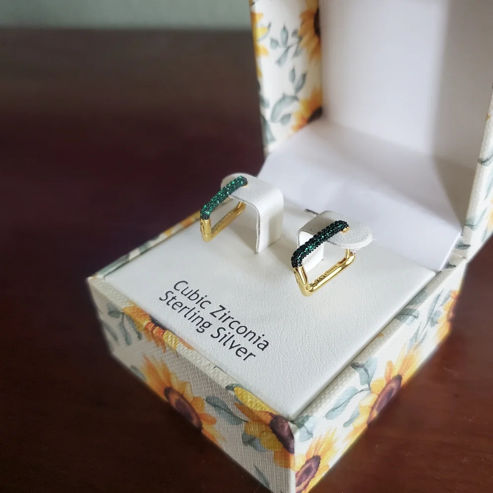 NWOT NIB Nanette Lepore Cubic Zirconia Sterling Silver rectangle Earrings